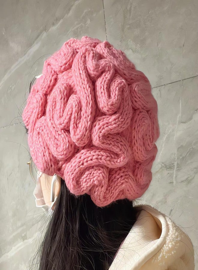 KKRMTUG Knitted Crochet Brain Beanie Hat for Women Men Funny Brain Print Knitted Hat Unique Beanie Cap Chemo Hat Unisex Skull Caps Headwear Gifts Pink - Image 5